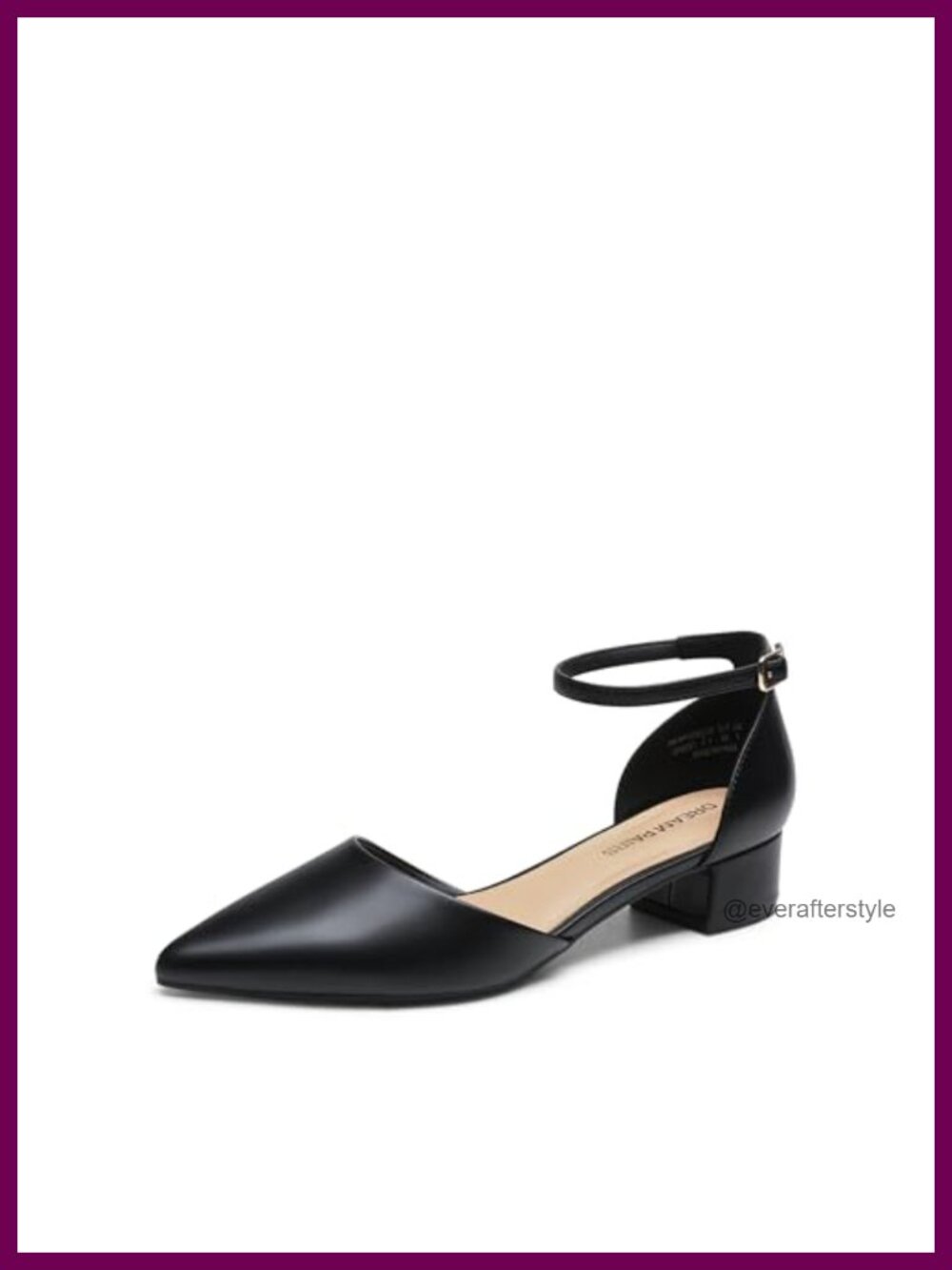 Women's Pointed Toe Low Block Heel Dress Pumps Ankle Strap Faux Leather